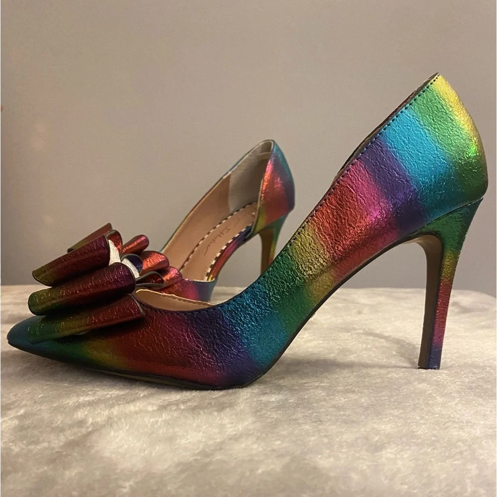 Betsy Johnson Metallic multi jewel colored heels. - Picture 1 of 5